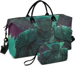 Duffel Bag Set for Travel Gym Sport, Weekender Bag Carry on Overnight Bags for Women Men-Knight with Wings Print
