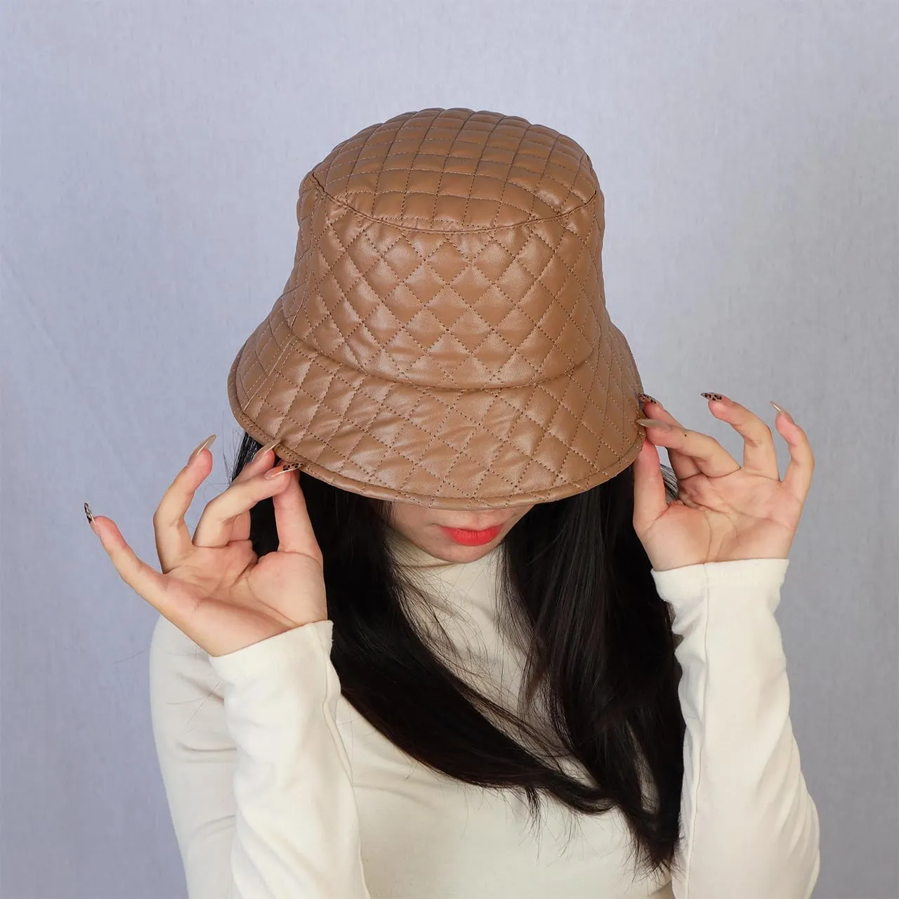Eigso Retro Leather Bucket Hat for Women Men Fashion Simplicity Outdoor Fisherman Hat for Woman Man