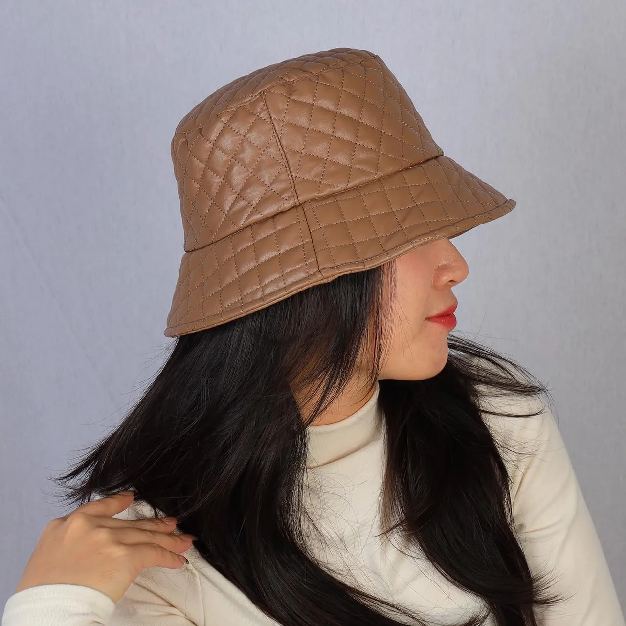Eigso Retro Leather Bucket Hat for Women Men Fashion Simplicity Outdoor Fisherman Hat for Woman Man