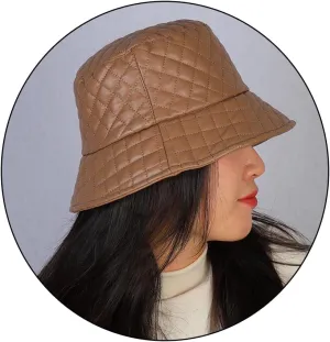 Eigso Retro Leather Bucket Hat for Women Men Fashion Simplicity Outdoor Fisherman Hat for Woman Man