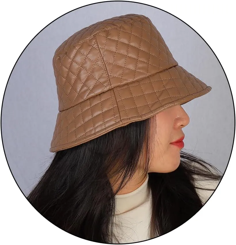 Eigso Retro Leather Bucket Hat for Women Men Fashion Simplicity Outdoor Fisherman Hat for Woman Man