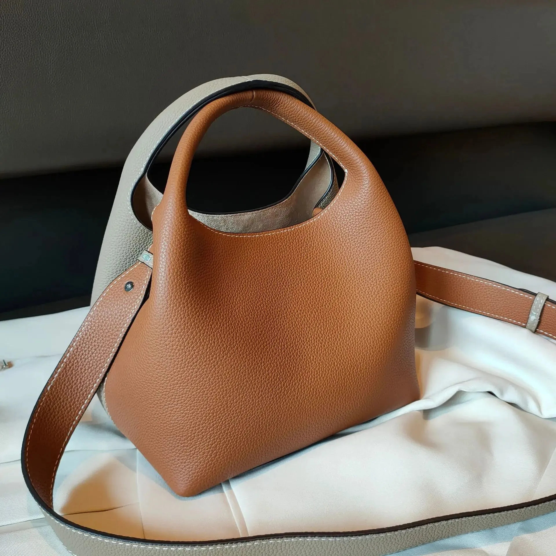 Elaine Two Color Leather Tote