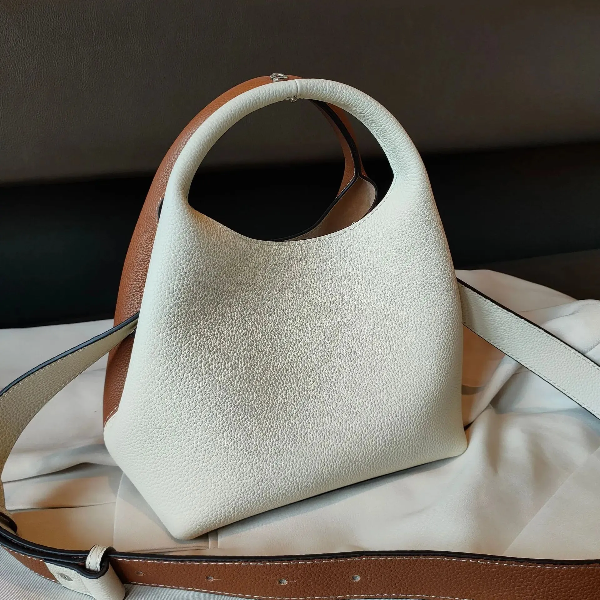 Elaine Two Color Leather Tote