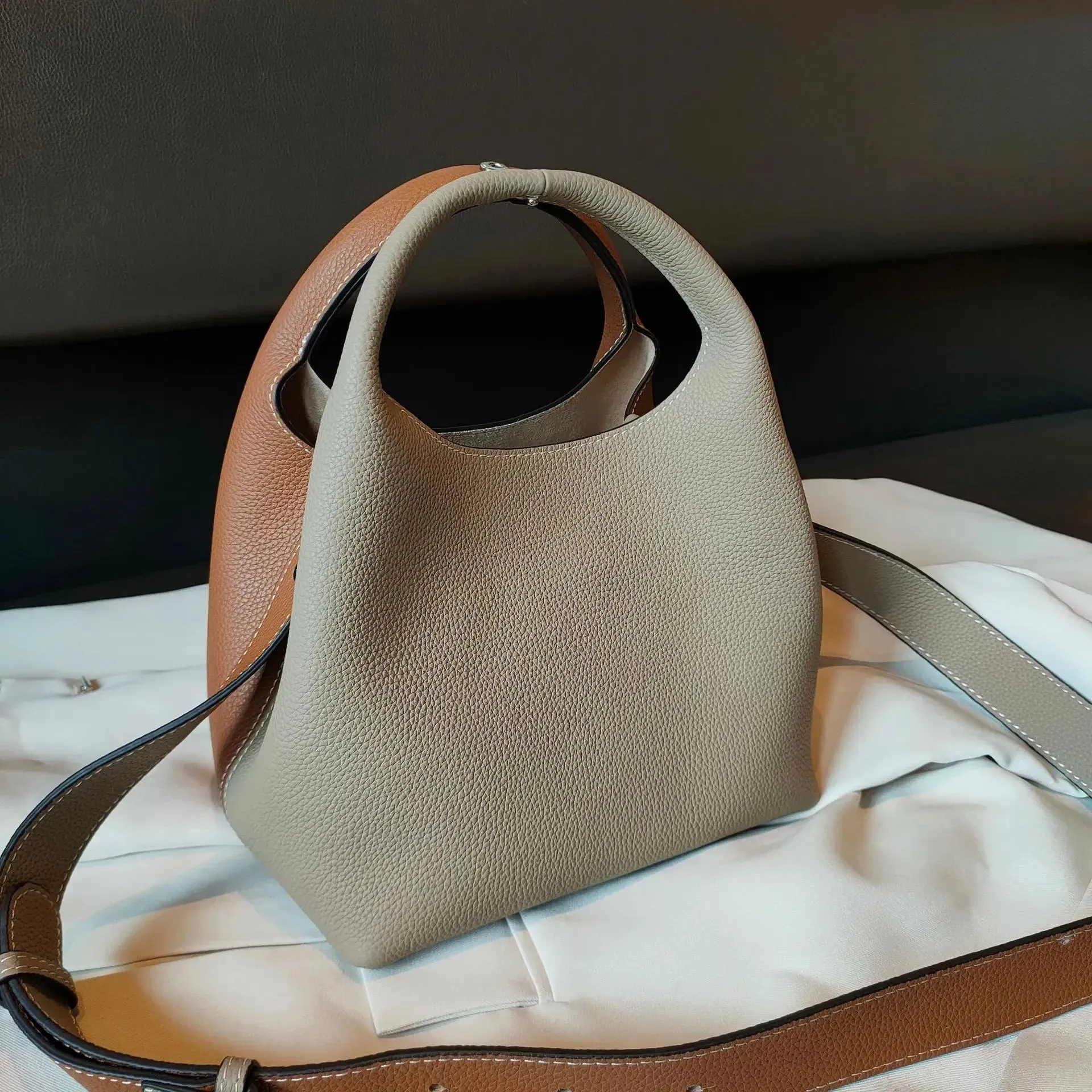 Elaine Two Color Leather Tote