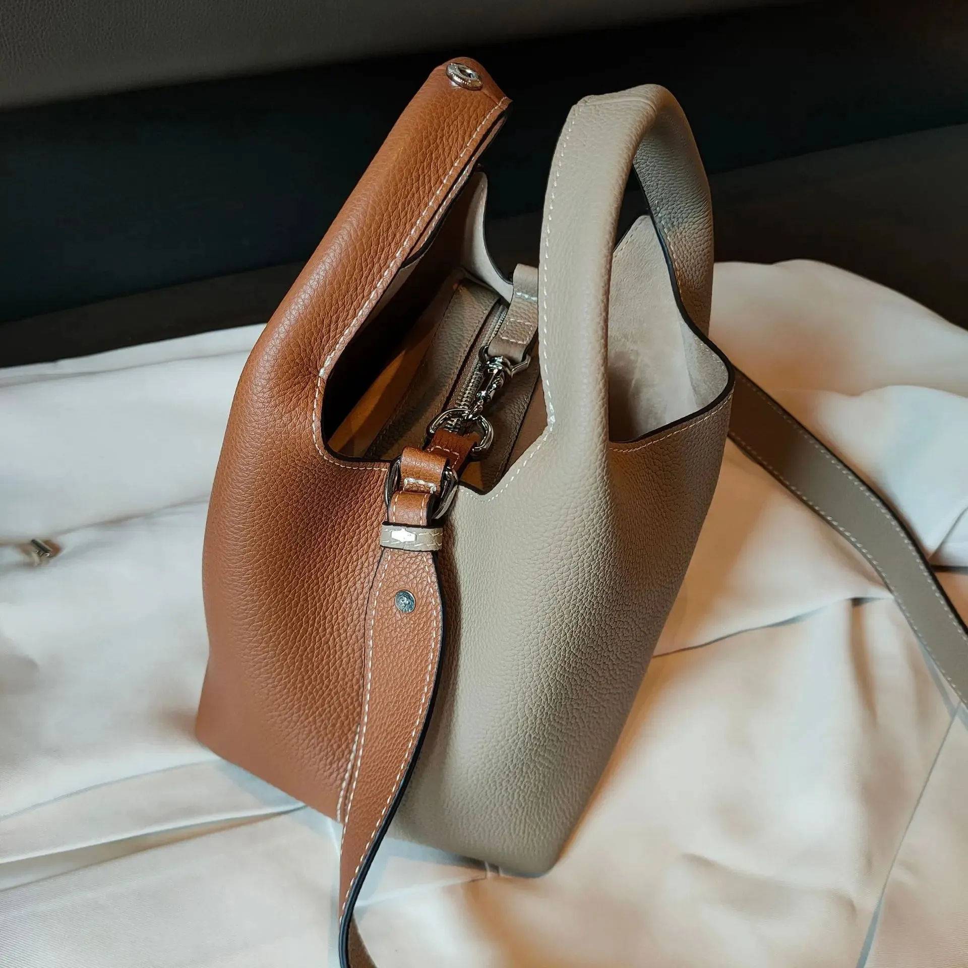 Elaine Two Color Leather Tote
