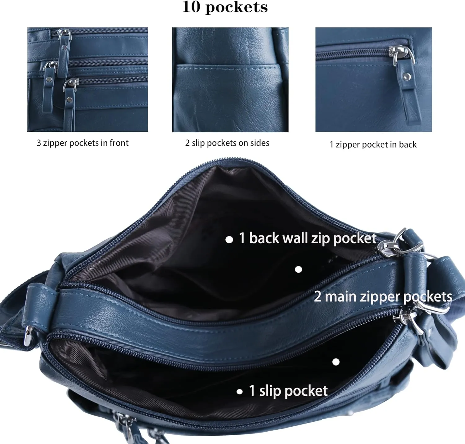 ELDA 10 Pockets Crossbody Purses for Women Medium Pocketbooks Lightweight Ladies Satchel Bag Multi Pocket Shoulder Handbag