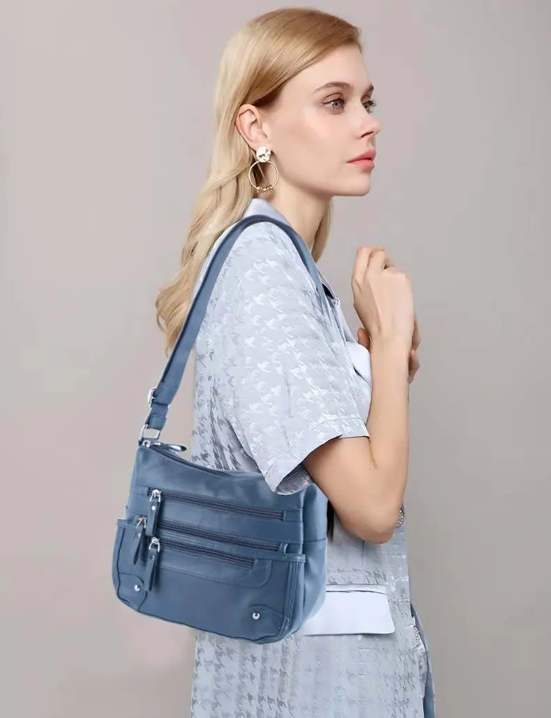 ELDA 10 Pockets Crossbody Purses for Women Medium Pocketbooks Lightweight Ladies Satchel Bag Multi Pocket Shoulder Handbag