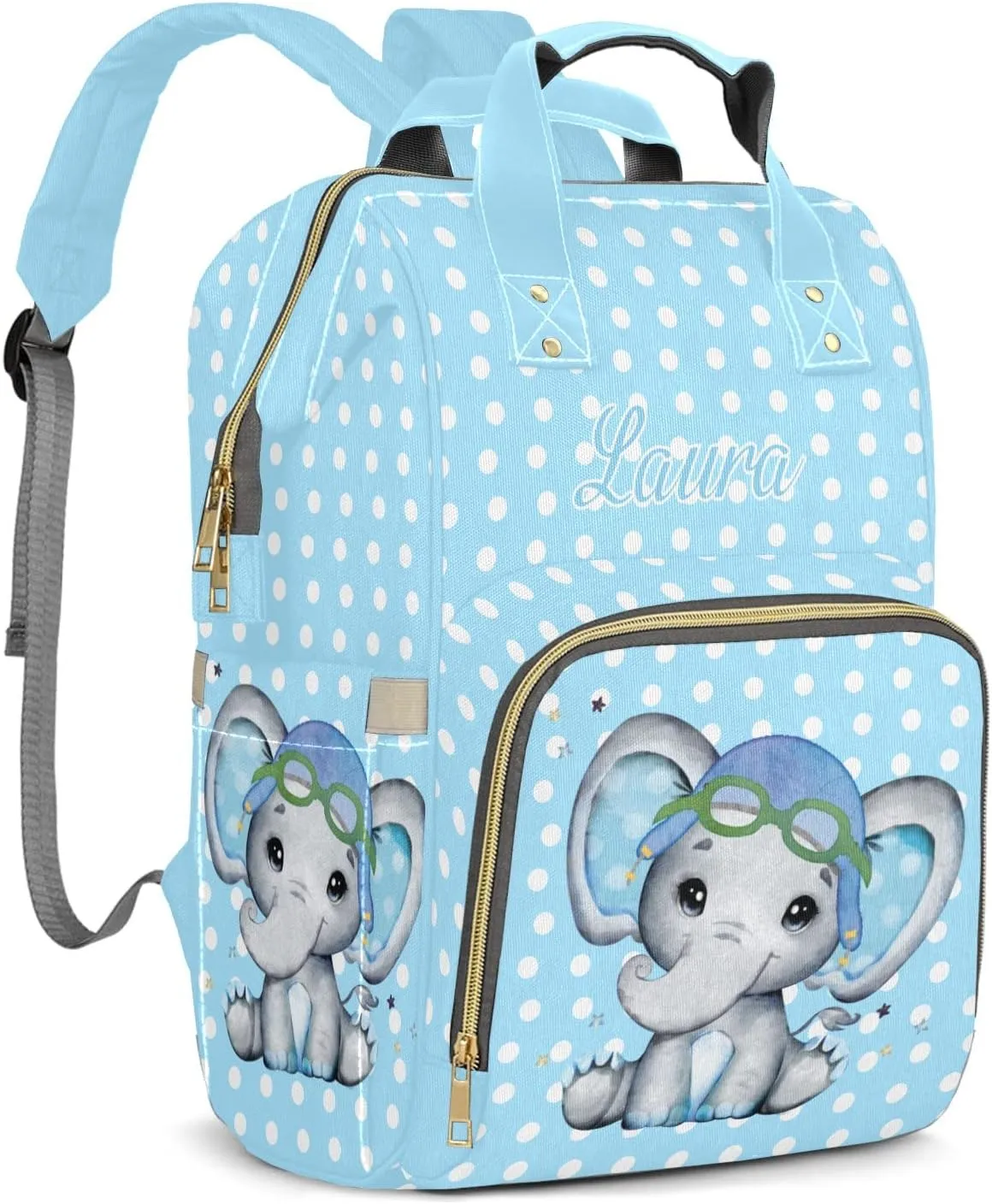 Elephant Wave Point Blue Diaper Bags Backpack Customized Baby Bag Nursing Nappy Bag Travel Tote Gifts for Women