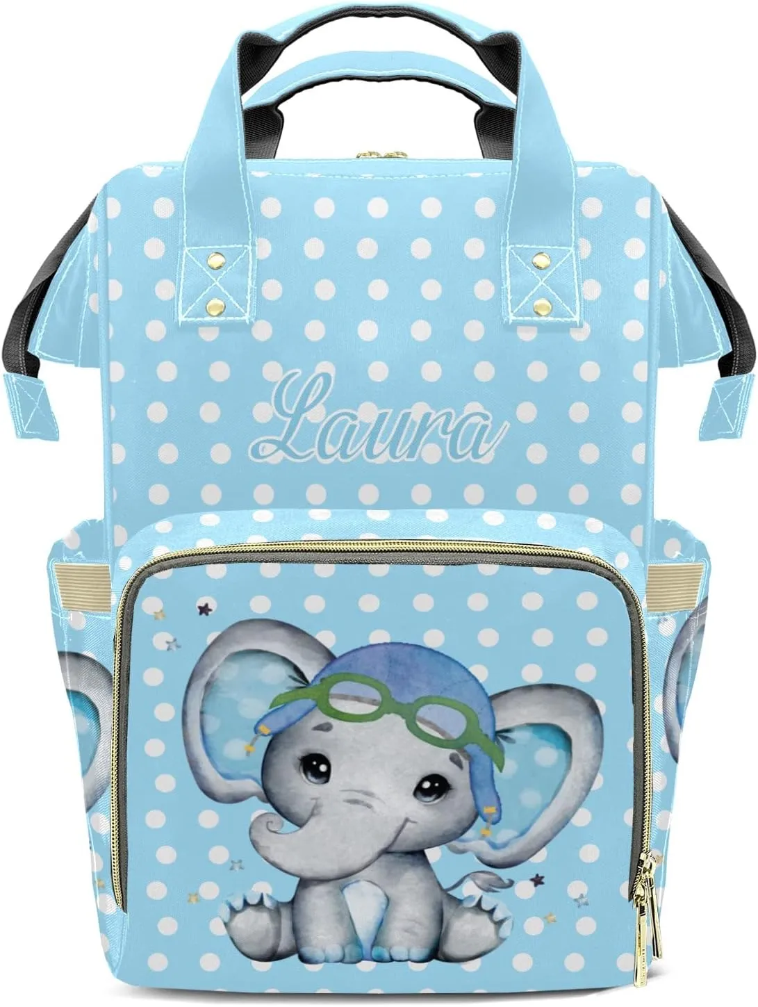 Elephant Wave Point Blue Diaper Bags Backpack Customized Baby Bag Nursing Nappy Bag Travel Tote Gifts for Women