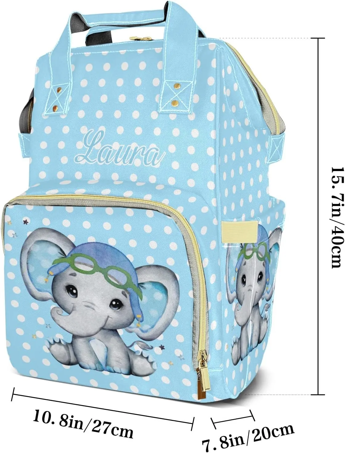 Elephant Wave Point Blue Diaper Bags Backpack Customized Baby Bag Nursing Nappy Bag Travel Tote Gifts for Women