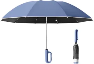 Ellniges]【Reverse Umbrella Auto Open/Close with Hook Strap - Large Windproof Travel Umbrella, 43" Rain Protection for Outdoor, Lightweight Folding Design with 10 Steel Shaft