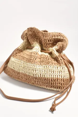 Eloise Stripe Paper Weave Drawstring Bag Cream & Natural - Adorne
