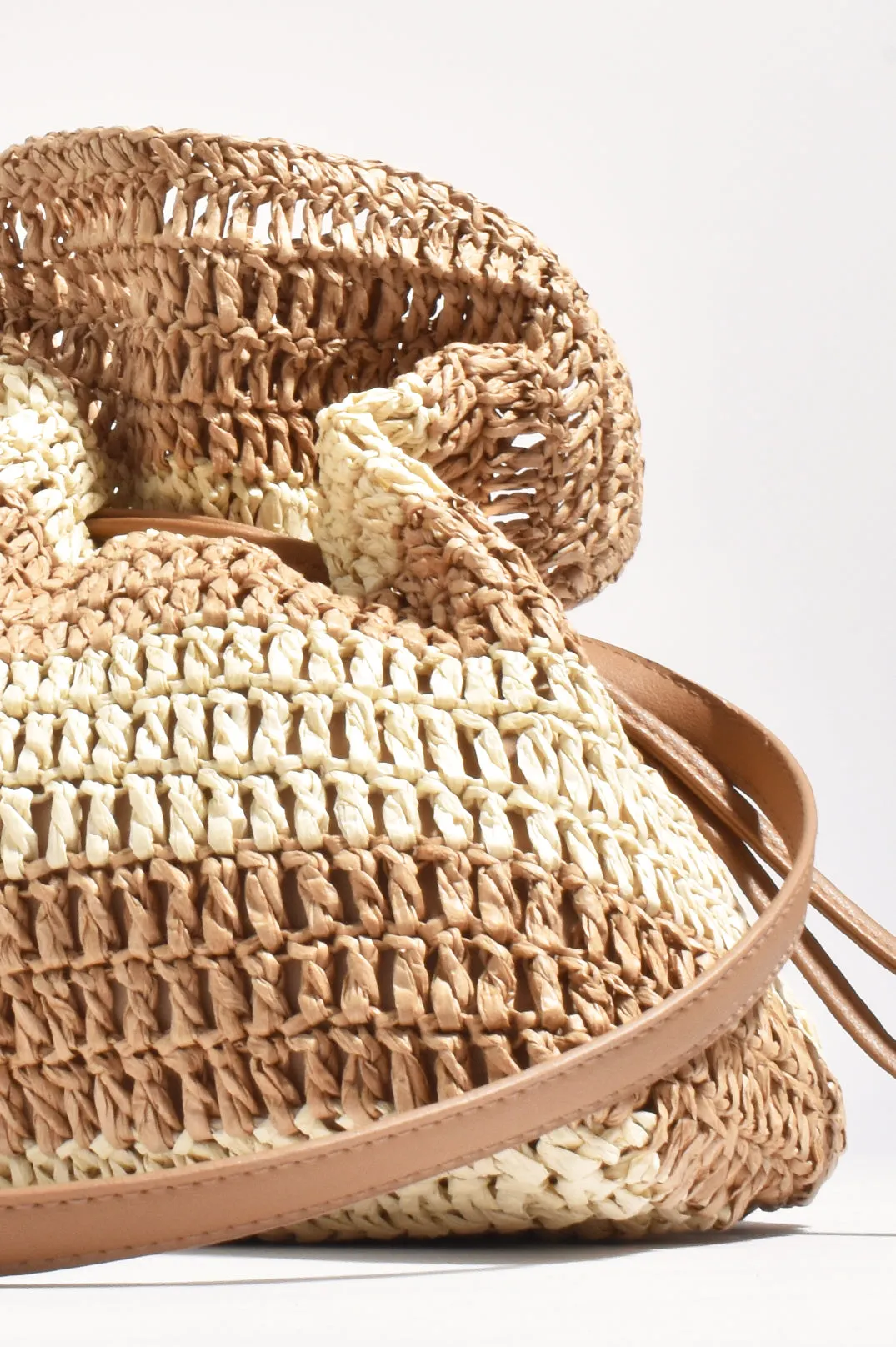 Eloise Stripe Paper Weave Drawstring Bag Cream & Natural - Adorne