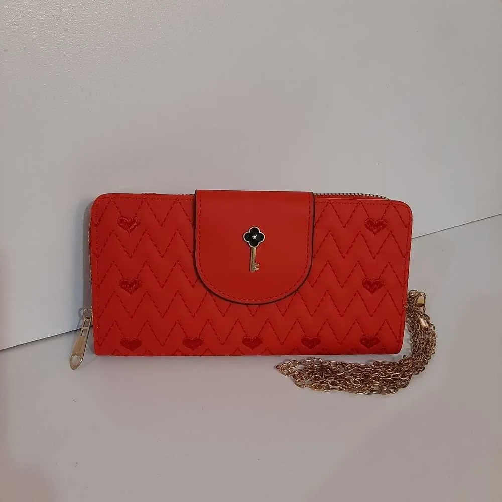 Embroided Leather Wallet - Red - W10