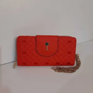 Embroided Leather Wallet - Red - W10