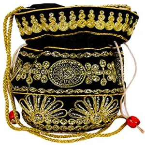 Embroidered Jardoshi Polti Bag Black