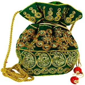 Embroidered Jardoshi Polti Bag Green