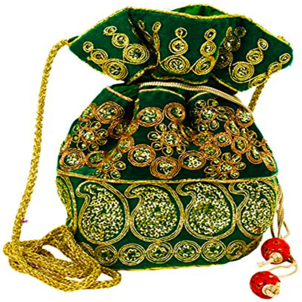 Embroidered Jardoshi Polti Bag Green