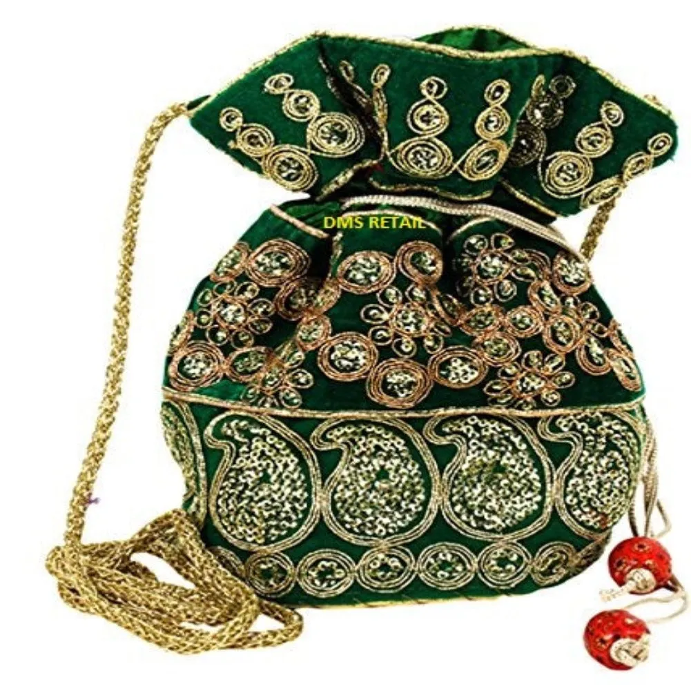 Embroidered Jardoshi Polti Bag Green