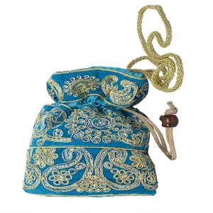 Embroidered Jardoshi Polti Bag Sky Blue