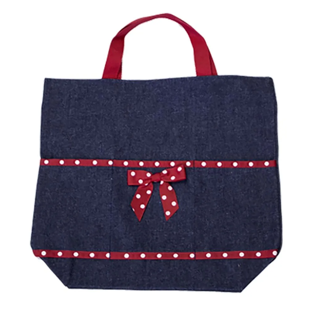 Embroidered Red Polka Dot Denim Tote