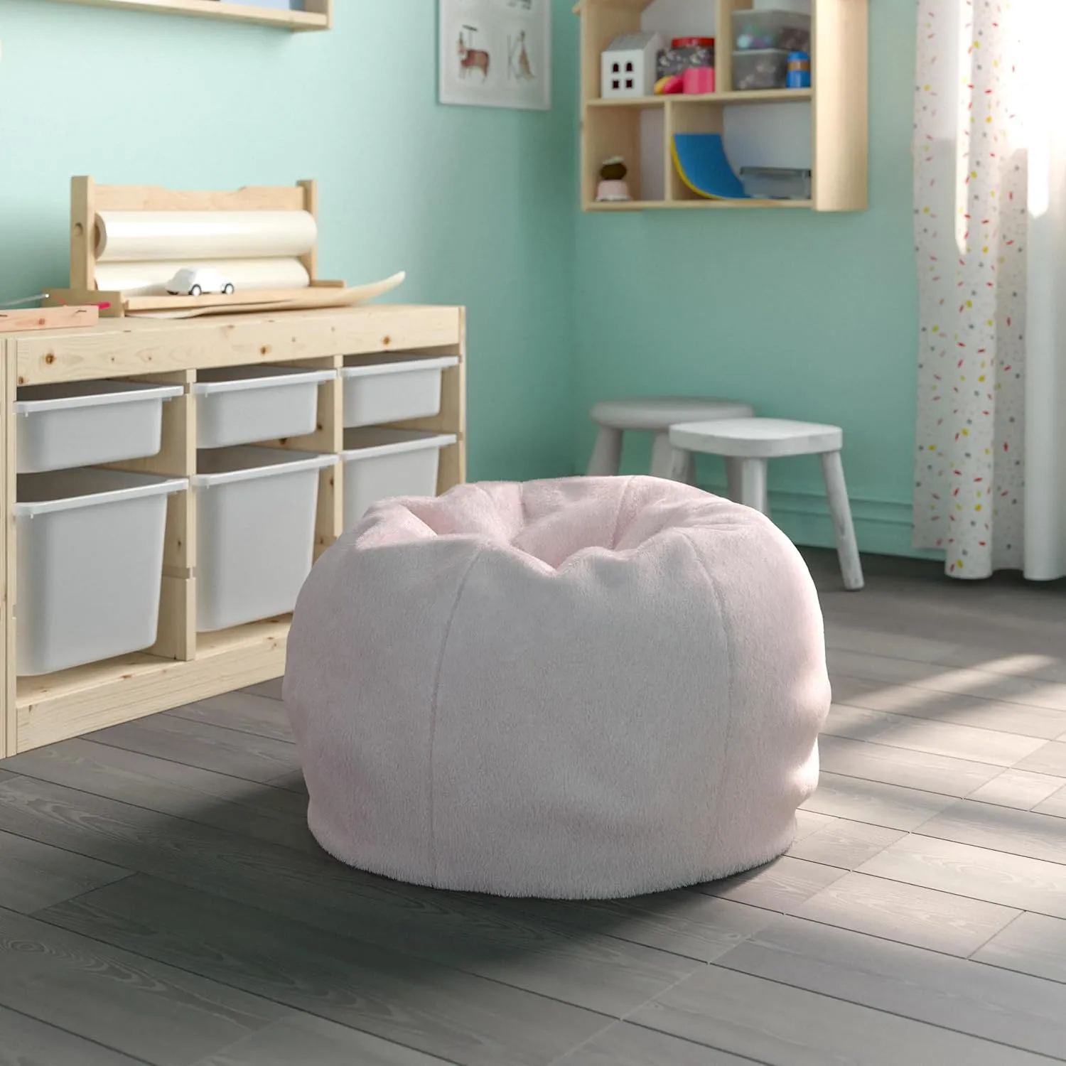 EMMA   OLIVER Daisy Small Blush Furry Bean Bag Chair for Kids and Teens