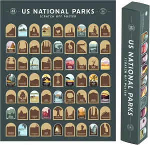 Enno Vatti US National Parks Scratch Off Poster - Map of 63 National Parks of the United States - Travel Bucket List - Gift for Travelers - Road Trip Adventure Checklist - Pop Chart - 16" x 20"