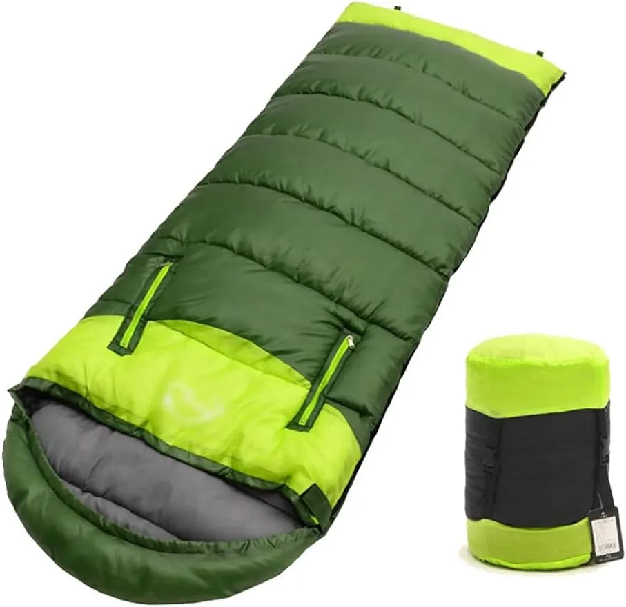 Envelope Sleeping Bag, Warm Waterproof Lightweight Camping Sleeping Bag, 190cm75cm,Can Be Spliced Double Sleeping Bag, Sleeping Bags for Adults and Children Camping -1.9kg_Green Left Super