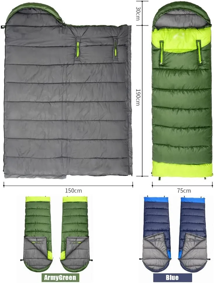 Envelope Sleeping Bag, Warm Waterproof Lightweight Camping Sleeping Bag, 190cm75cm,Can Be Spliced Double Sleeping Bag, Sleeping Bags for Adults and Children Camping -1.9kg_Green Left Super