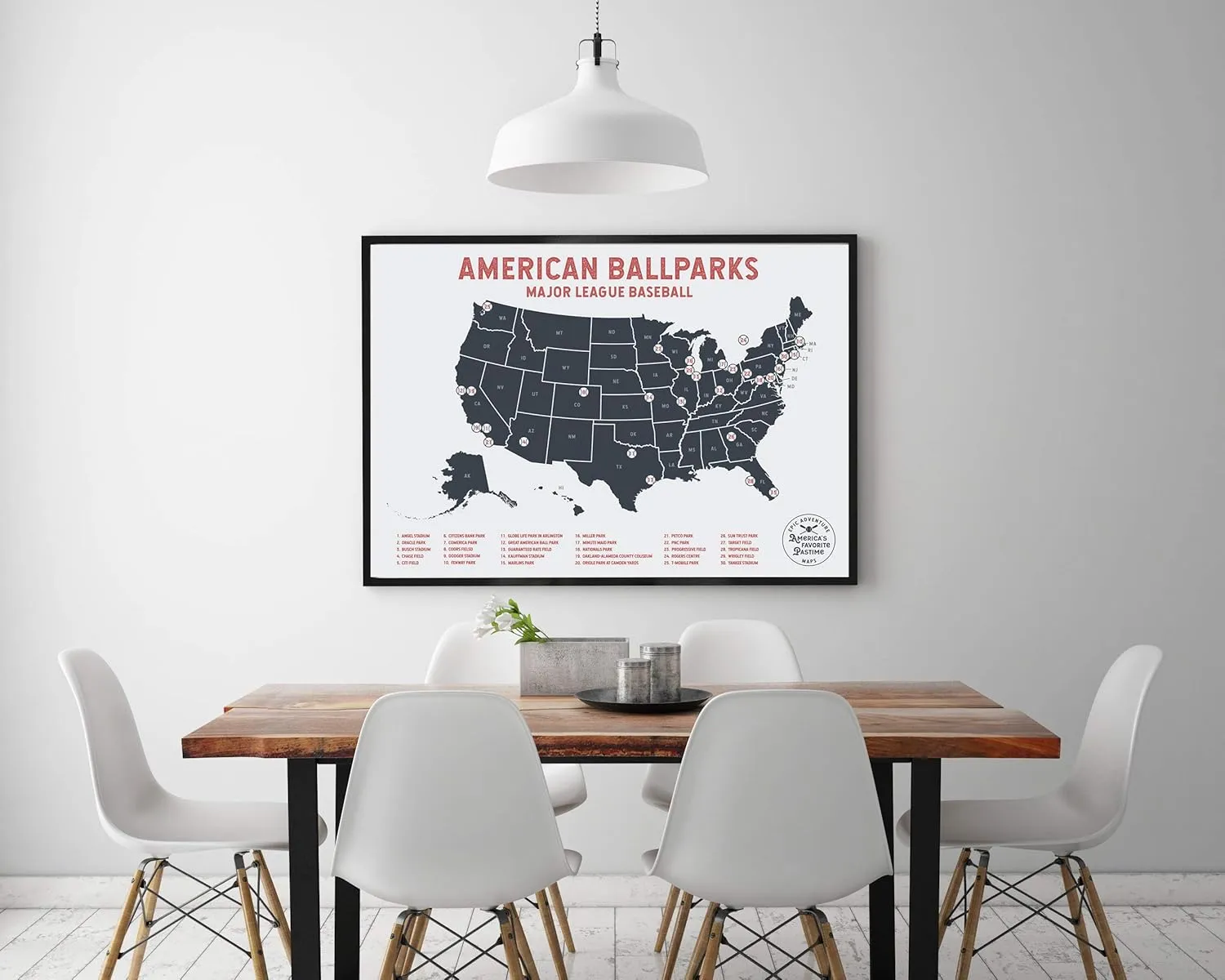 Epic Adventure Maps Major League Baseball Poster   Pushpins - Mark your travels to your favorite MLB baseball stadiums - Pushpin Poster Sports Decor - Great Gift for Dad or Graduation Gift
