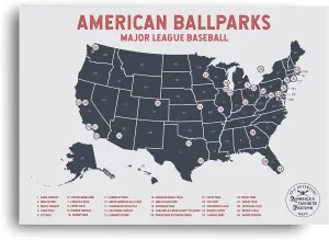 Epic Adventure Maps Major League Baseball Poster   Pushpins - Mark your travels to your favorite MLB baseball stadiums - Pushpin Poster Sports Decor - Great Gift for Dad or Graduation Gift
