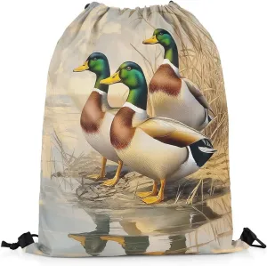 Erosebridal Mallard Duck 13x15.7 Drawstring Backpack Wild Duck Drawstring Bags Hunting Animals Draw String Back Bag Farmhouse Cabin String Backpack Rural Scenery Decor