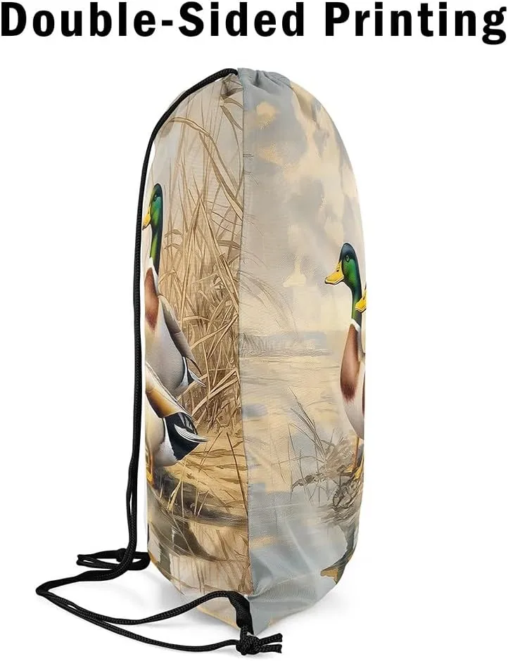 Erosebridal Mallard Duck 13x15.7 Drawstring Backpack Wild Duck Drawstring Bags Hunting Animals Draw String Back Bag Farmhouse Cabin String Backpack Rural Scenery Decor