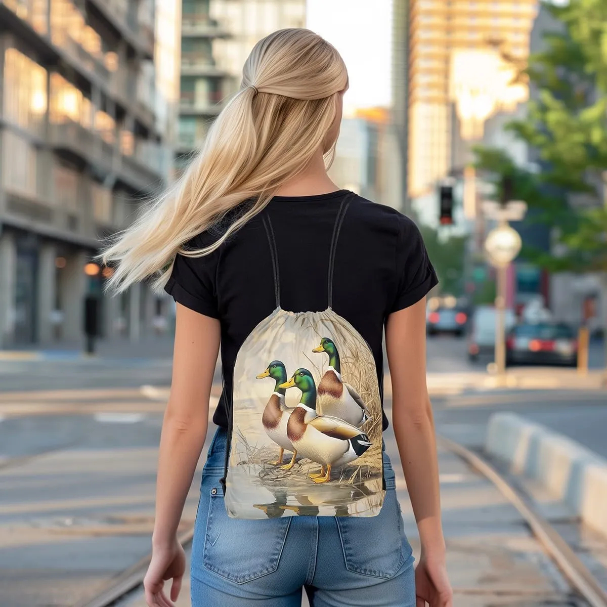 Erosebridal Mallard Duck 13x15.7 Drawstring Backpack Wild Duck Drawstring Bags Hunting Animals Draw String Back Bag Farmhouse Cabin String Backpack Rural Scenery Decor
