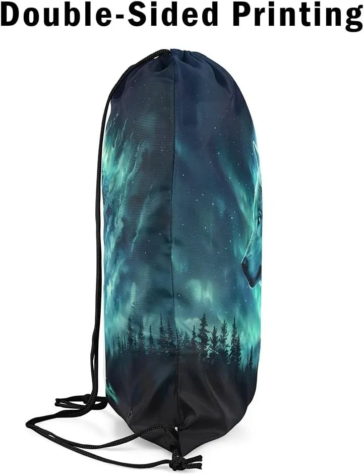Erosebridal Wolf Galaxy Drawstring Backpack 13X15.7 Woodland Wild Animal Drawstring Bags Starry Sky Draw String Back Bag Botanical Trees Wildlife String Backpack Nature Theme Cinch Bag
