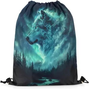 Erosebridal Wolf Galaxy Drawstring Backpack 13X15.7 Woodland Wild Animal Drawstring Bags Starry Sky Draw String Back Bag Botanical Trees Wildlife String Backpack Nature Theme Cinch Bag