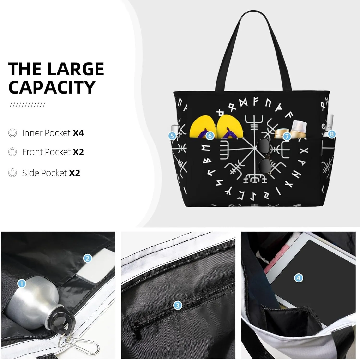 Ethiopia Flag Women's Beach Tote Bag Large Waterproof Travel Bags with Pockets Sandproof Handbag for Camping Gym Pool