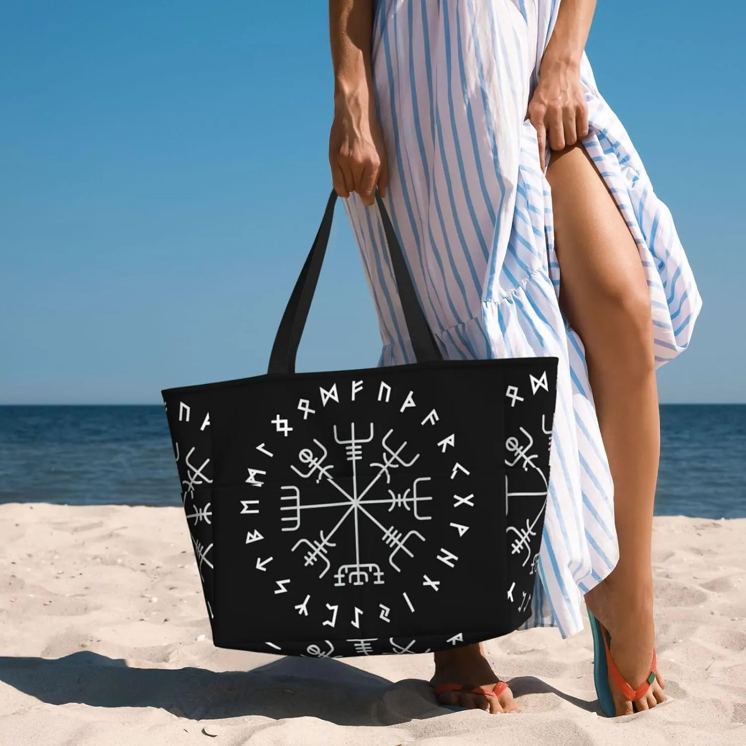 Ethiopia Flag Women's Beach Tote Bag Large Waterproof Travel Bags with Pockets Sandproof Handbag for Camping Gym Pool