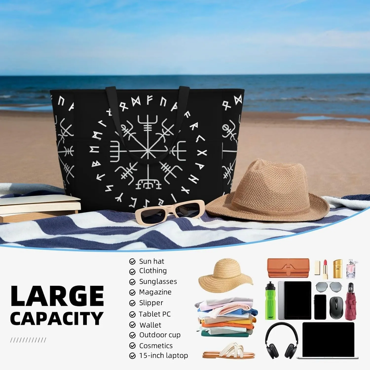 Ethiopia Flag Women's Beach Tote Bag Large Waterproof Travel Bags with Pockets Sandproof Handbag for Camping Gym Pool