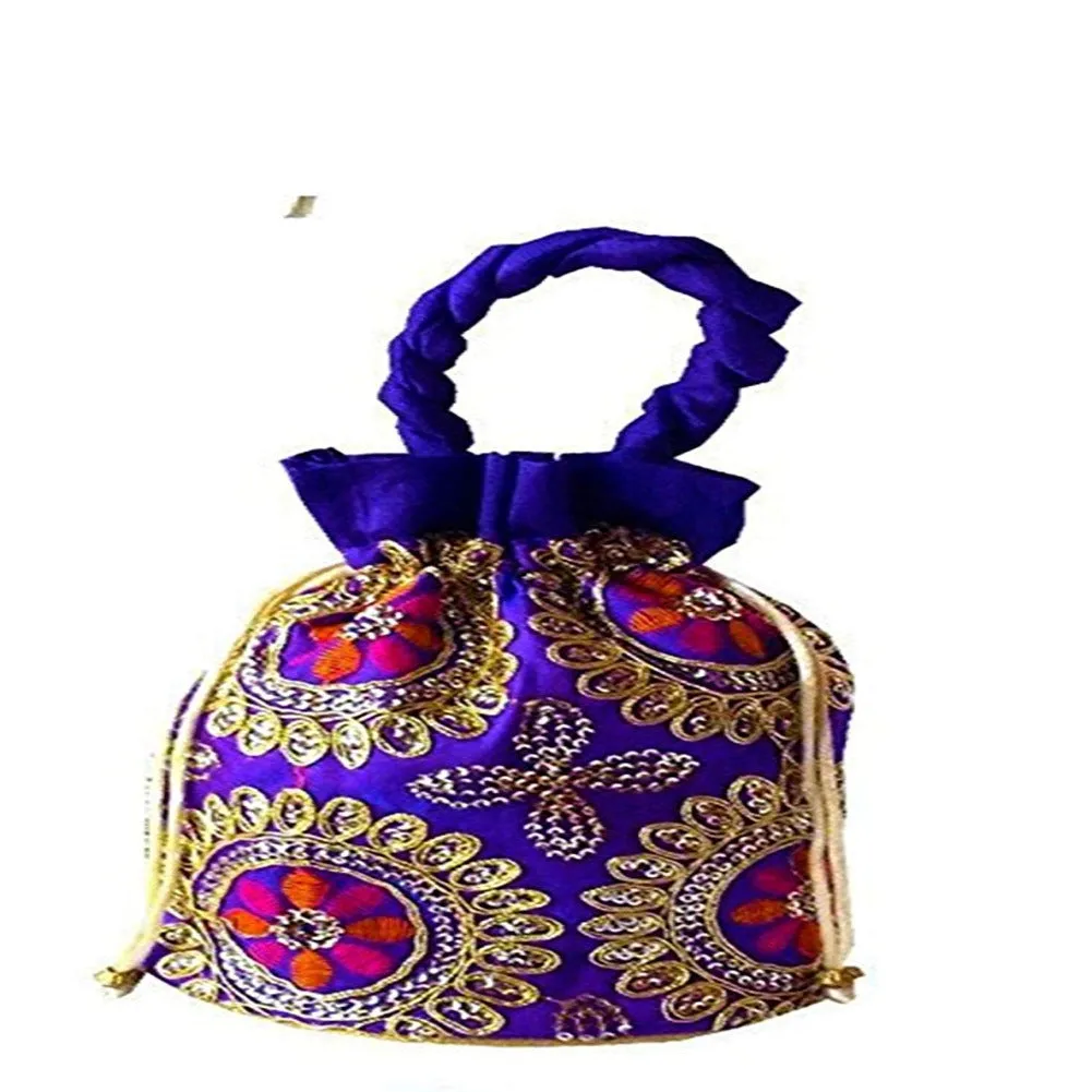 Ethnic Brocade And Silk Jardosh Embroidered Potli bag For Women And Girls Purple