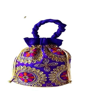 Ethnic Brocade And Silk Jardosh Embroidered Potli bag For Women And Girls Purple