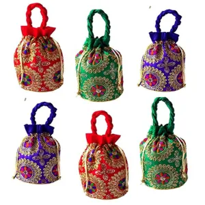 Ethnic Brocade And Silk Jardosh Embroidered Potli bag For Women And Girls