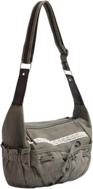 Fairy Grunge Crossbody Bags Lace Coquette Bow Bag Y2k Crossbody Purses Cute Tote Bag Aesthetic Canvas Bag Emo