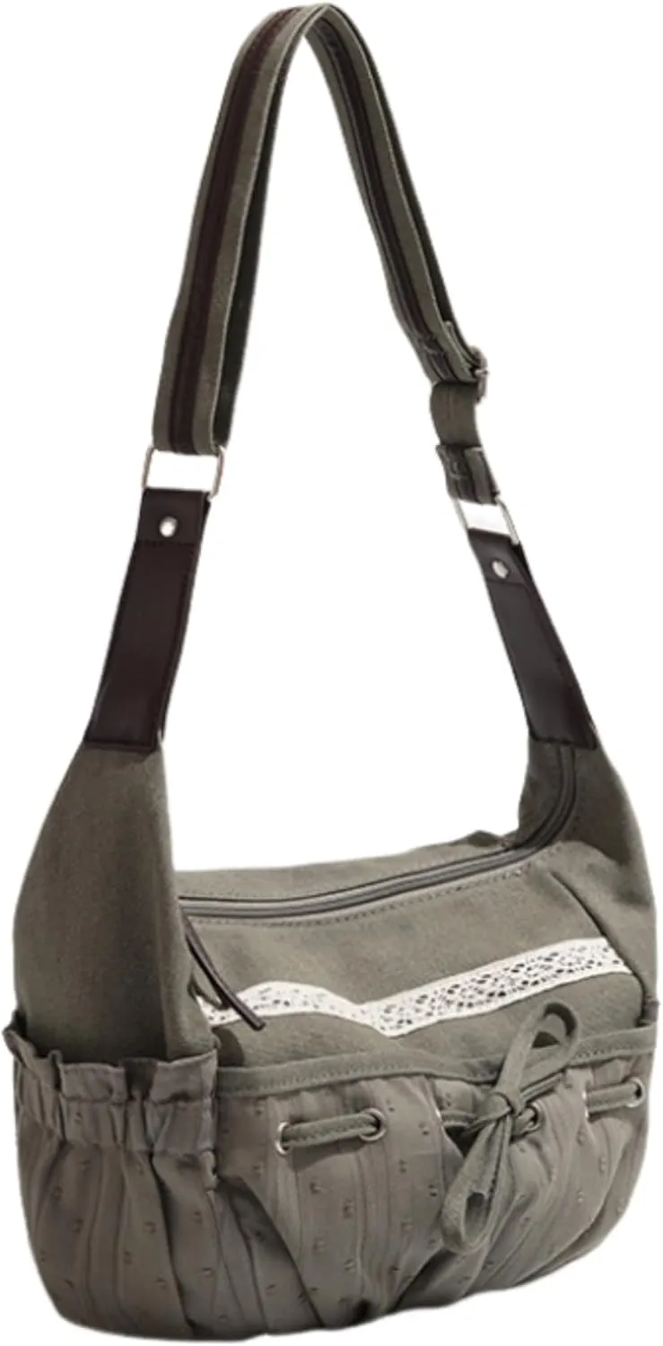 Fairy Grunge Crossbody Bags Lace Coquette Bow Bag Y2k Crossbody Purses Cute Tote Bag Aesthetic Canvas Bag Emo
