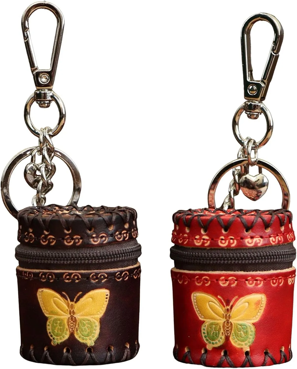 Fanyixuan Handmade Mini Leather Bucket Bag Pendant Jewelry Box Jewelry Classification Storage Box Change Storage Bag Personalized Bag Pendant(Brown and red)