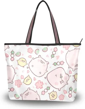 Fashion Shoulder Handbags Top Handle Satchel Bags with Zipper for Tote Bag for Women Everyday Pig Pattern 1(L)