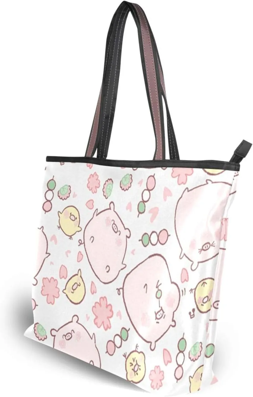 Fashion Shoulder Handbags Top Handle Satchel Bags with Zipper for Tote Bag for Women Everyday Pig Pattern 1(L)