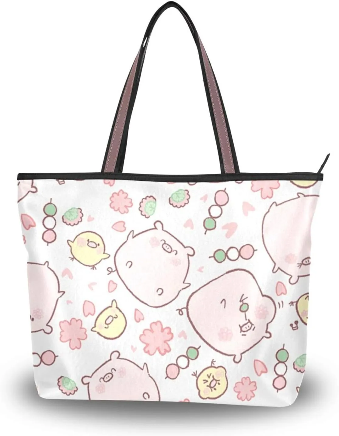 Fashion Shoulder Handbags Top Handle Satchel Bags with Zipper for Tote Bag for Women Everyday Pig Pattern 1(L)