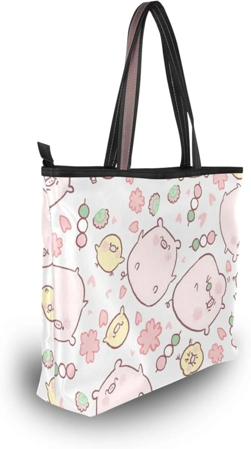 Fashion Shoulder Handbags Top Handle Satchel Bags with Zipper for Tote Bag for Women Everyday Pig Pattern 1(L)