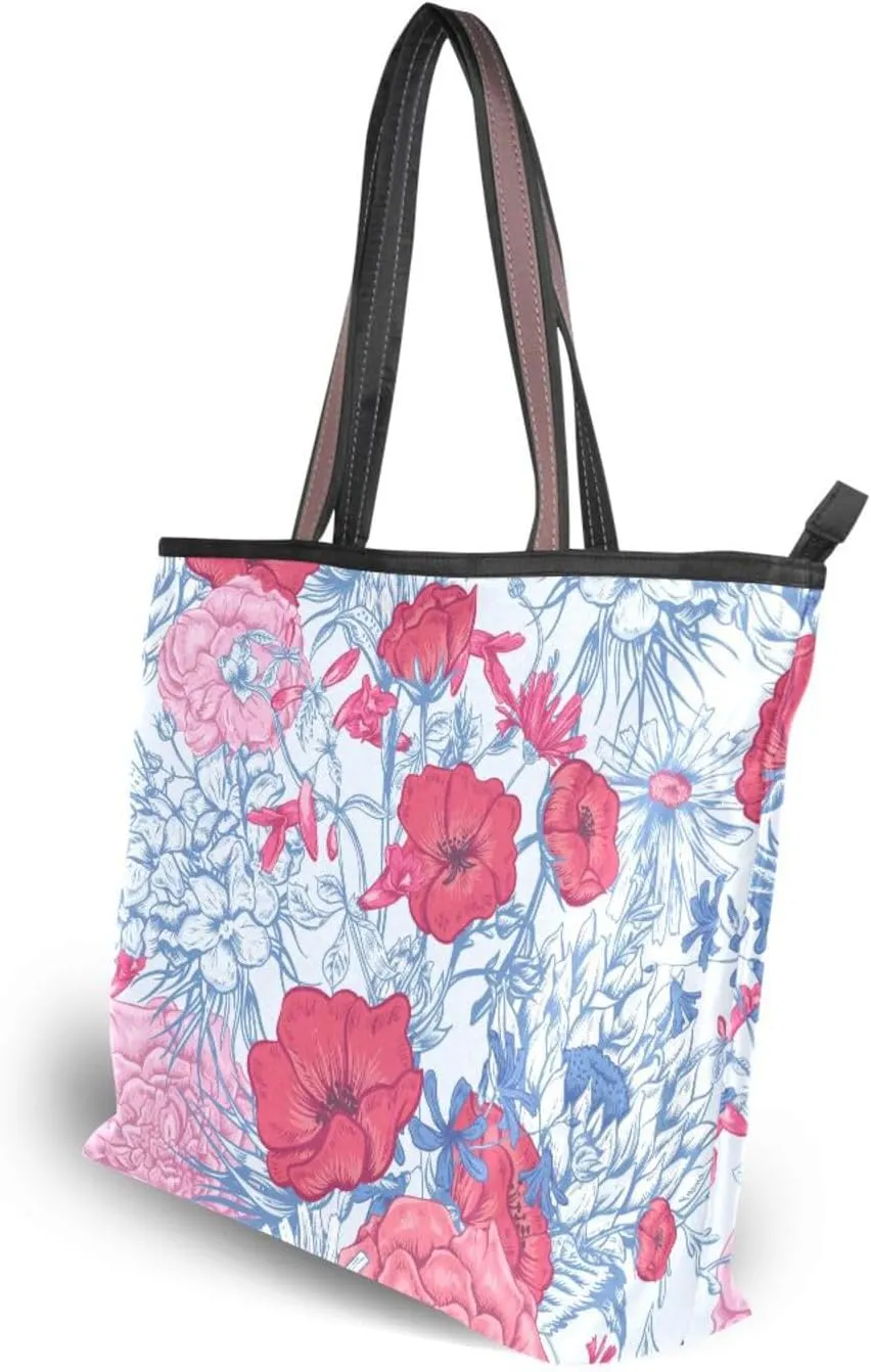 Fashion Tote Bag for Women Shoulder Handbags Top Handle Satchel Bags with Zipper Flower Print Pattern 1(L)
